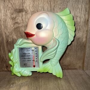 Vintage 1970s Miller Studios Chalkware Fish Bathometer Thermometer Decor 70s Vtg
